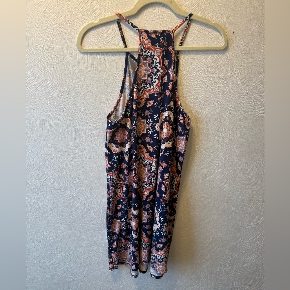 French Grey Boho Floral Racerback Dress Navy Blue Pink Soft Girl Summer Sz S - Picture 3 of 5